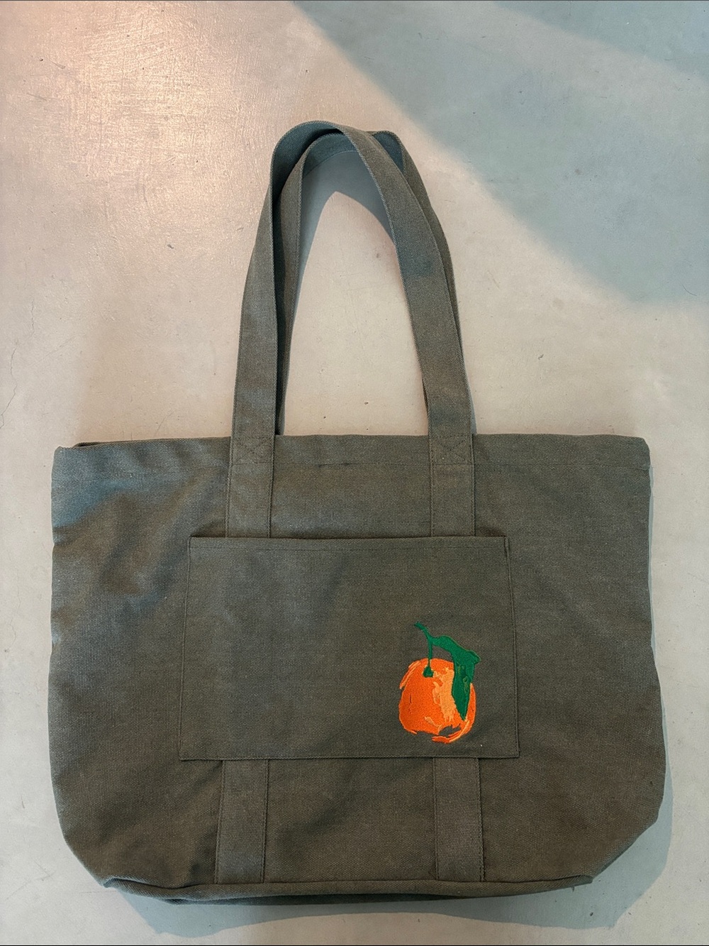 New Wake and Late Cafe Orange Army Green Oversized Thick Tote Bag